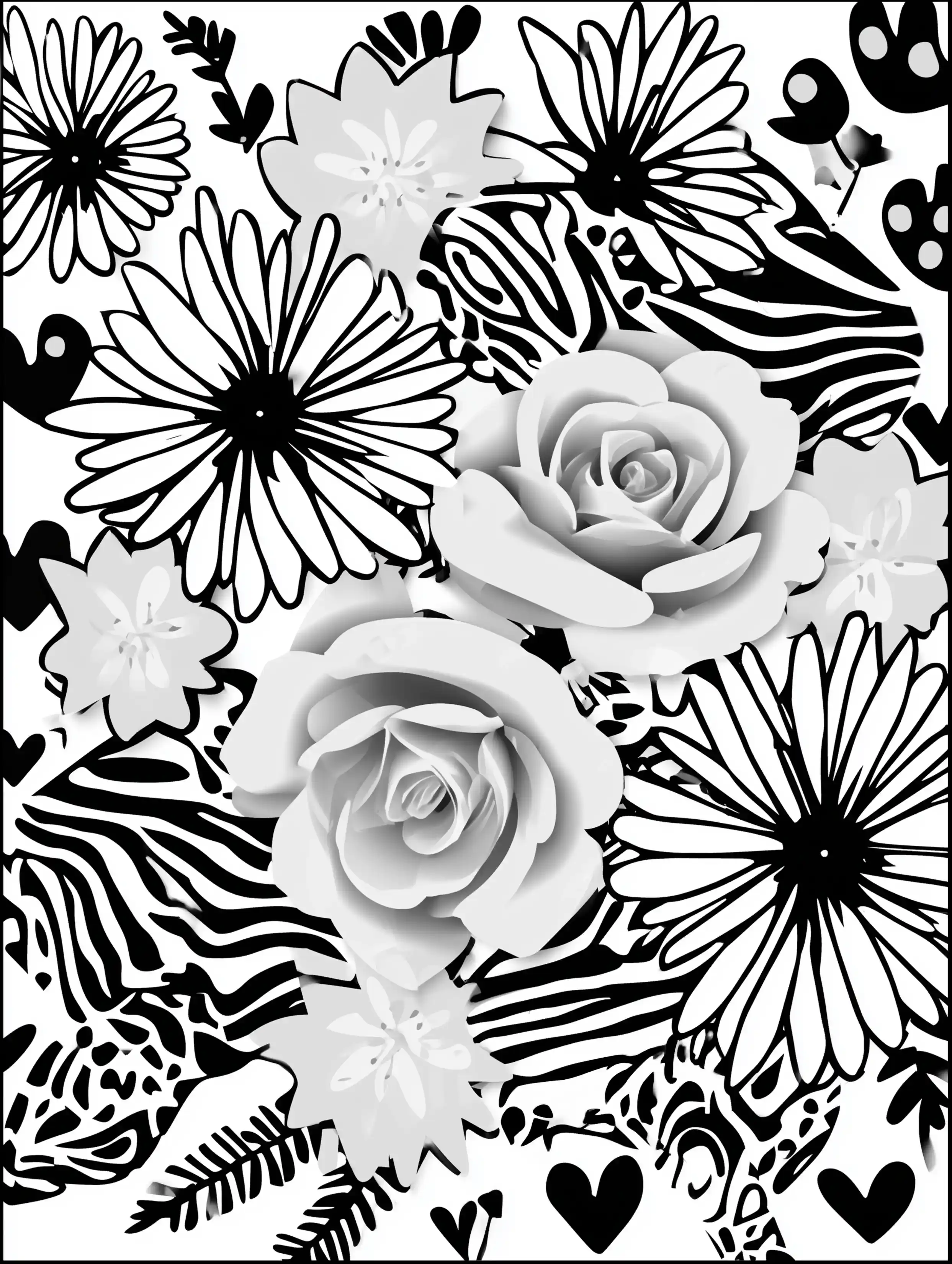 Free printable coloring pages floral featuring daisies and mixed flowers